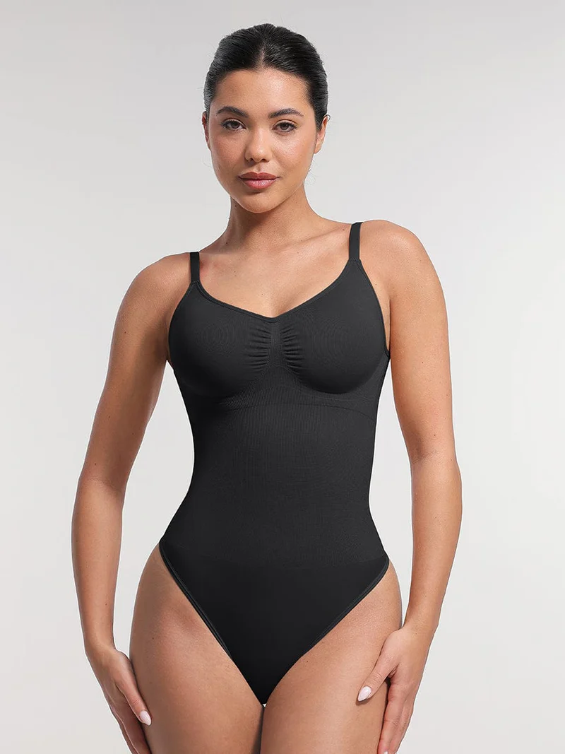 Body Laisa Tanga Seamless con Control de Abdomen y Almohadillas Removibles – Sin Aros - Negro Frontal