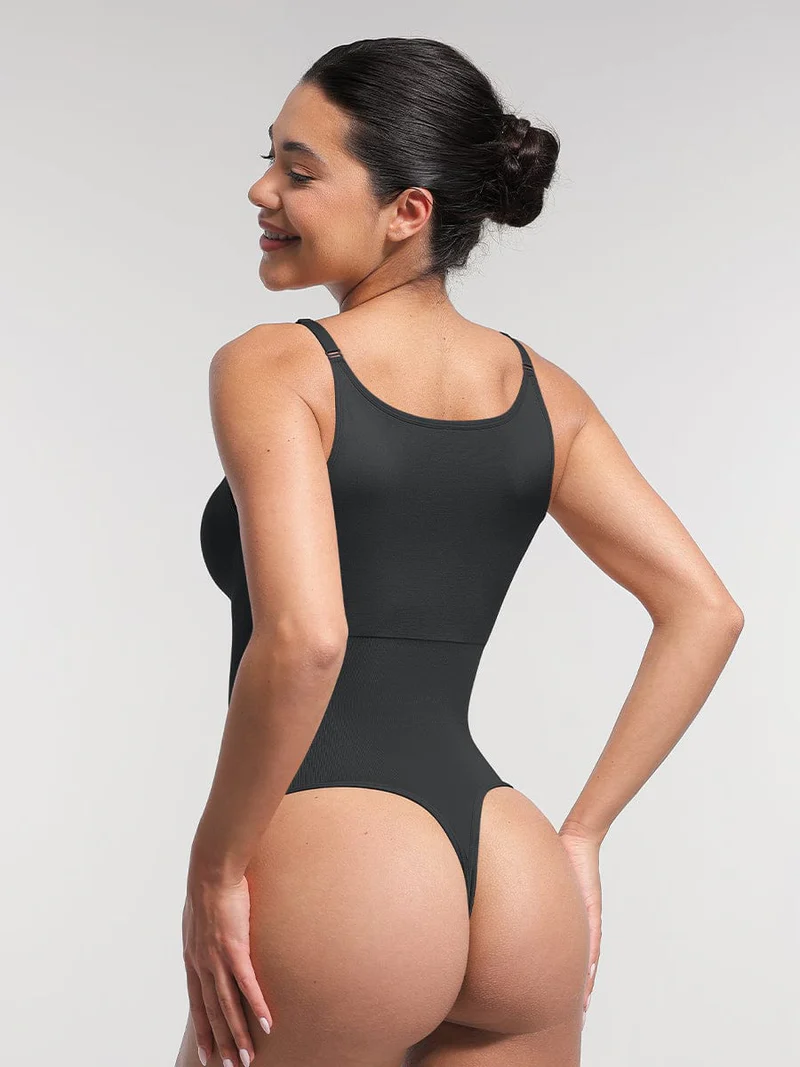 Body Laisa Tanga Seamless con Control de Abdomen y Almohadillas Removibles – Sin Aros - Negro Trasera