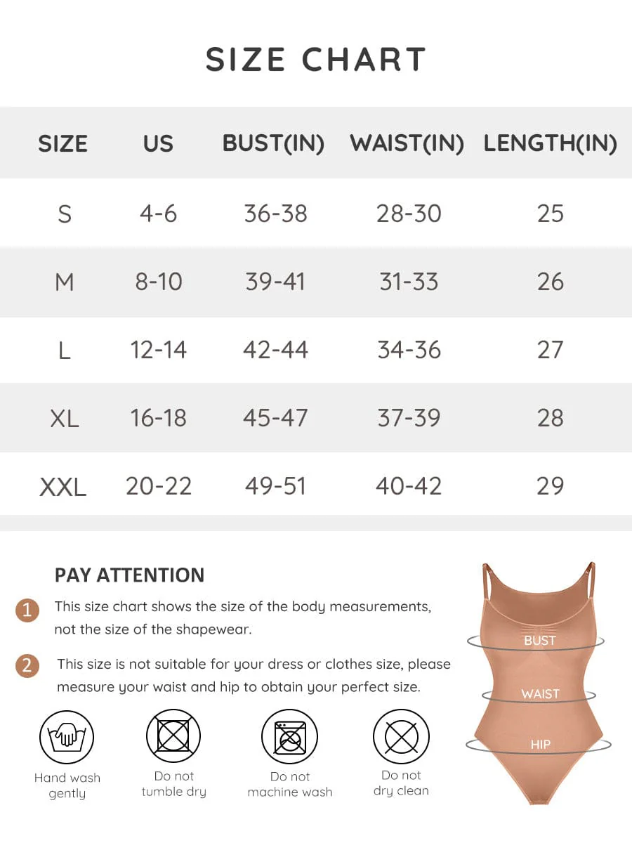 Body Laisa Tanga Seamless con Control de Abdomen y Almohadillas Removibles – Sin Aros - Size Chart