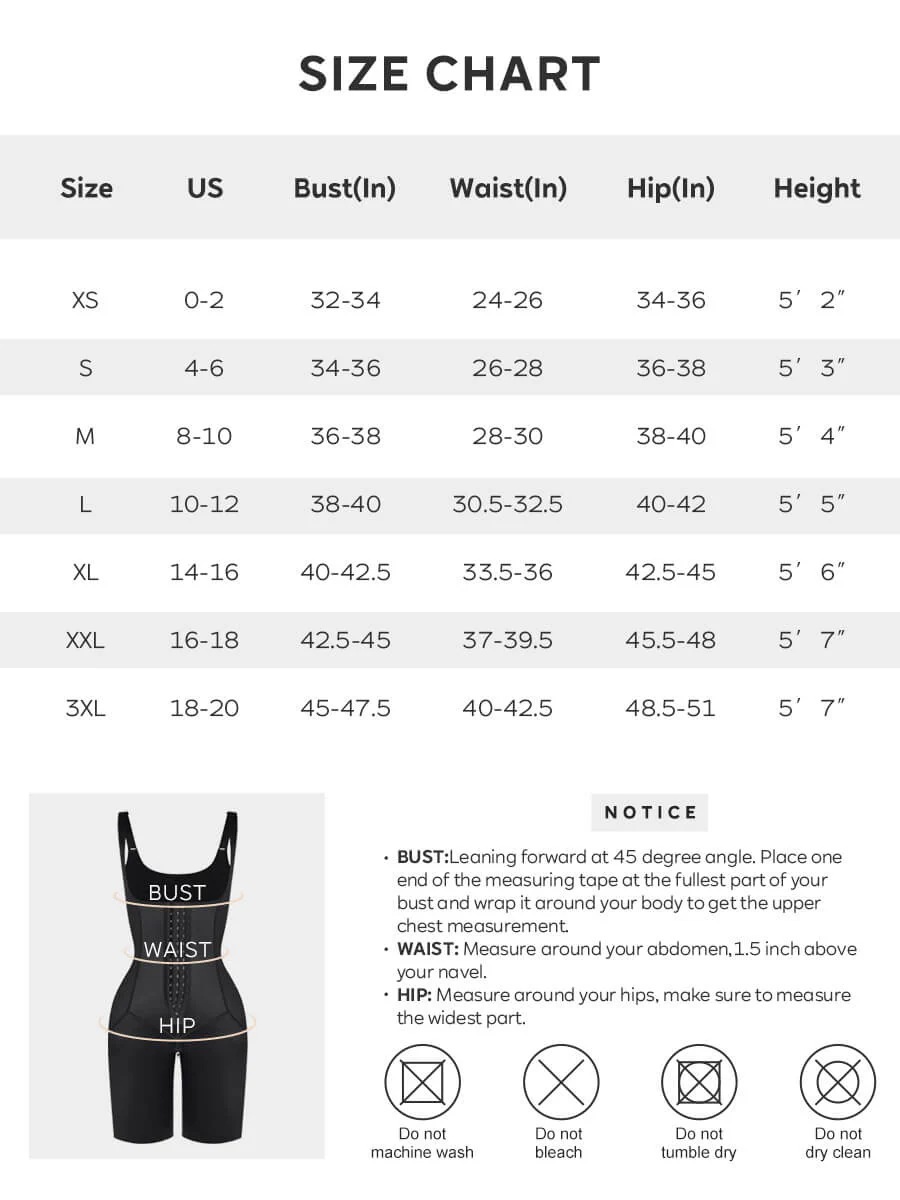 Faja 1era Postura Postquirúrgica de Cuerpo Completo - Size Chart