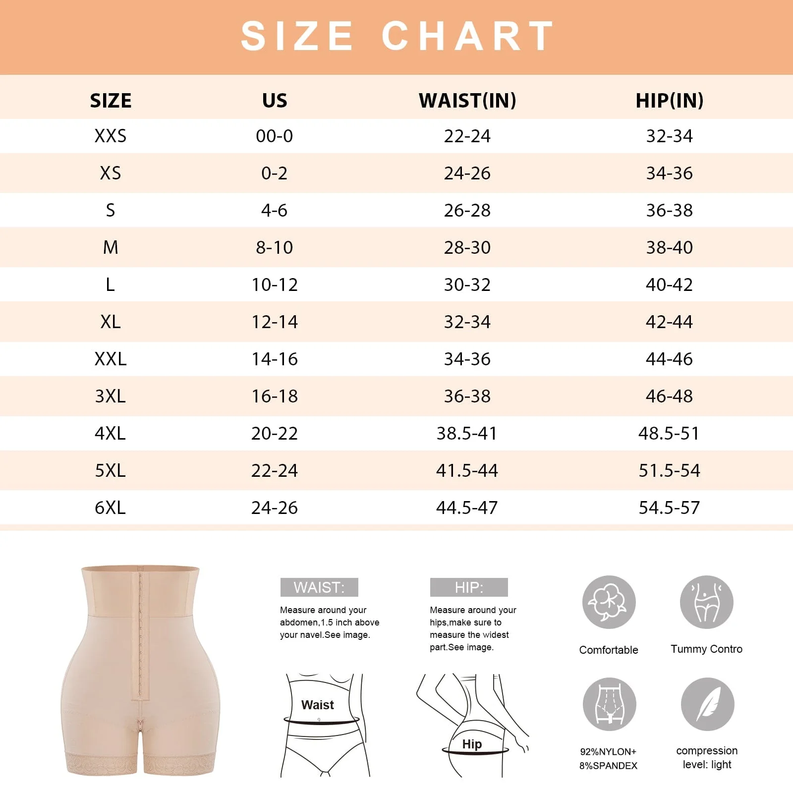 Faja Short Noemy Moldeadora Levanta Glúteos - Size Chart